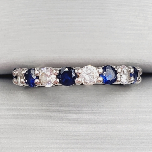 Blue & White Sapphire Ring 925 Sterling Silver Ring Eternity Band